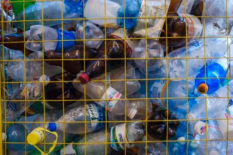 Used plastic bottles in a box Stock Photos