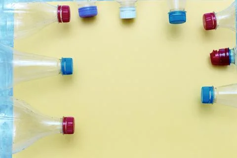 Used plastic, crumpled empty bottles, packets, pollution garbage recycle eco  Stock Photos