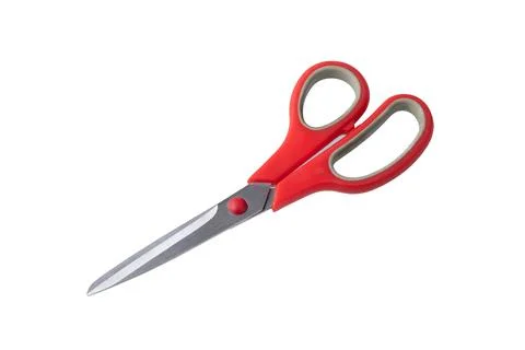 Used red scissors on white background Stock Photos