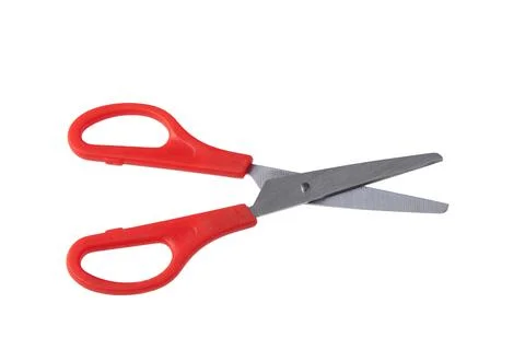 Used red scissors on white background Stock Photos