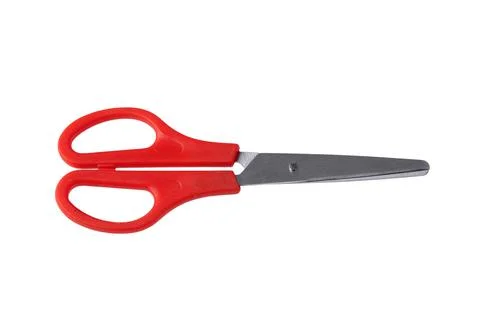 Used red scissors on white background Stock Photos