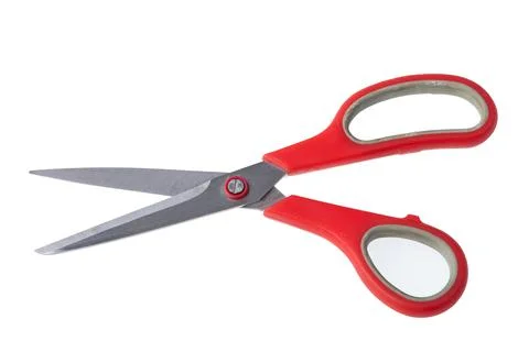 Used red scissors on white background Stock Photos