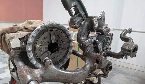 Used Ridgid Pipe Threading Machine on Construction Site Stock Photos