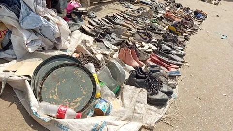 Used Second Hand Shoes Displayed By Roadside Rimin Kebe Kano Nigeria Stock Footage 328780510