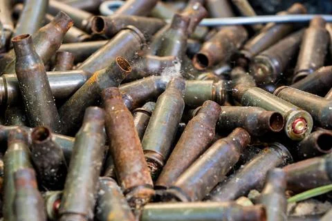 Used shells from 5.45 caliber ammunition Stock Photos