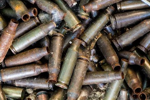 Used shells from 5.45 caliber ammunition Stock Photos