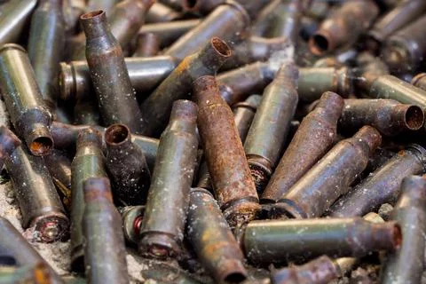 Used shells from 5.45 caliber ammunition Stock Photos
