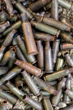 Used shells from 5.45 caliber ammunition Stock Photos