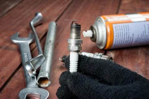 Used spark plugs Stock Photos