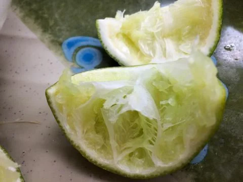 Used squeezed lime slices Stock Photos