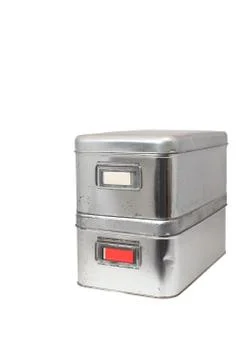 Used, Stainless  storage boxes Stock Photos