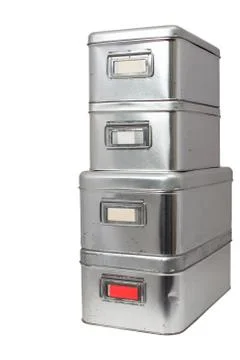 Used, Stainless  storage boxes Stock Photos