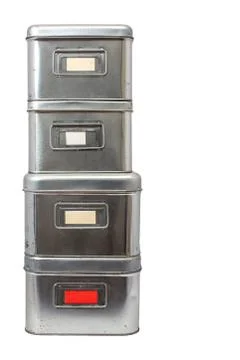 Used, Stainless  storage boxes Stock Photos