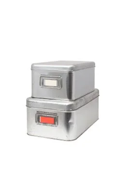 Used, Stainless  storage boxes Stock Photos