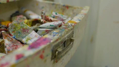 Used tubes of paint close-up Stock Footage 73339485
