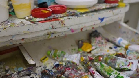 Used tubes of paint close-up Stock Footage 73340333