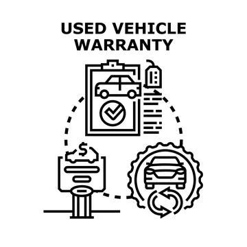 Used vehicle warranty program protecting second hand automobiles Stock Illustration