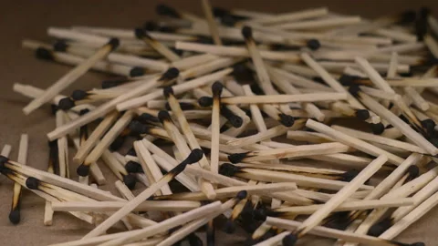Used wooden matches on rotating table Stock Footage 88010415