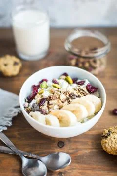 Useful baking: cottage cheese and muesli Stock Photos