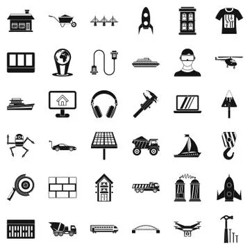 Useful engineering icons set, simple style Stock Illustration