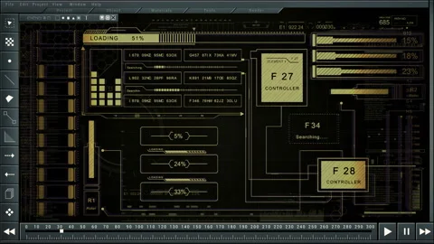 User 3D software interface with Hud futuristic 3D motherboard scheme. Stock Footage 104899722