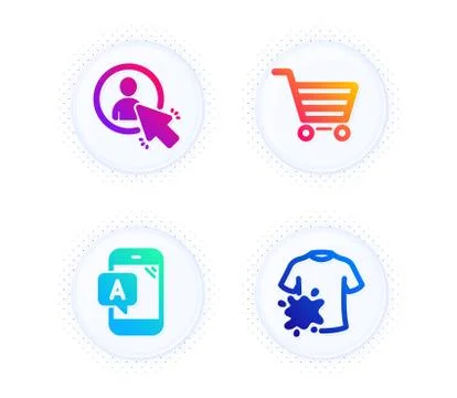 User, Ab testing and Market sale icons set. Dirty t-shirt sign. Project manager 스톡 일러스트