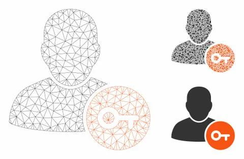 User Access Key Vector Mesh 2D Model and Triangle Mosaic Icon 스톡 일러스트