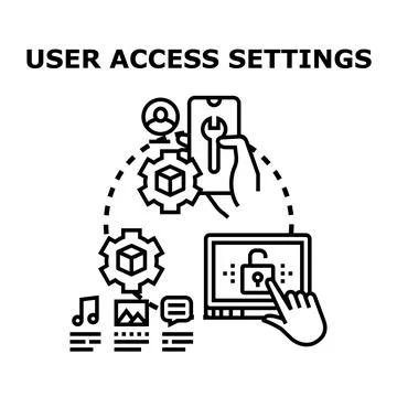 User access settings configuration and data management concept Stock Illustration