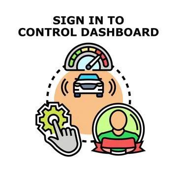 User accessing vehicle control dashboard interface Stock Illustration