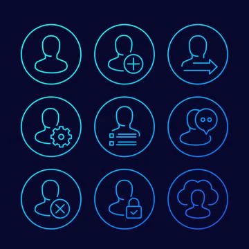 User, account and profile settings line icons Stock Illustration
