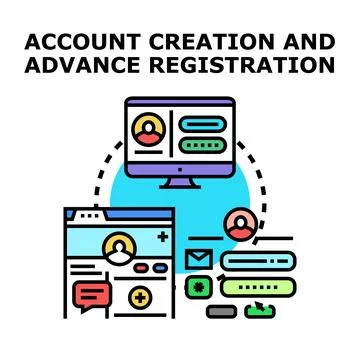 User account creation and online advance registration process Stock Illustration