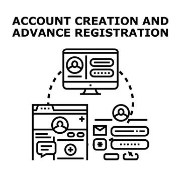 User account creation and online advance registration process Illustrazione stock