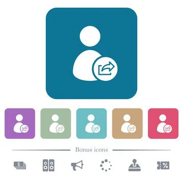 User account export data flat icons on color rounded square backgrounds Stock Illustration
