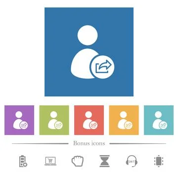 User account export data flat white icons in square backgrounds Stock Illustration