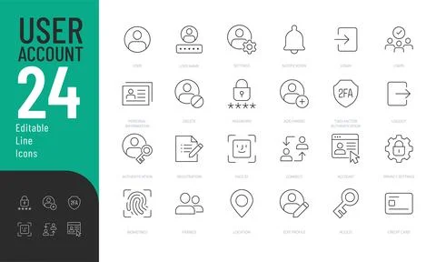 User Account Line Editable Icons set. Stock Illustration