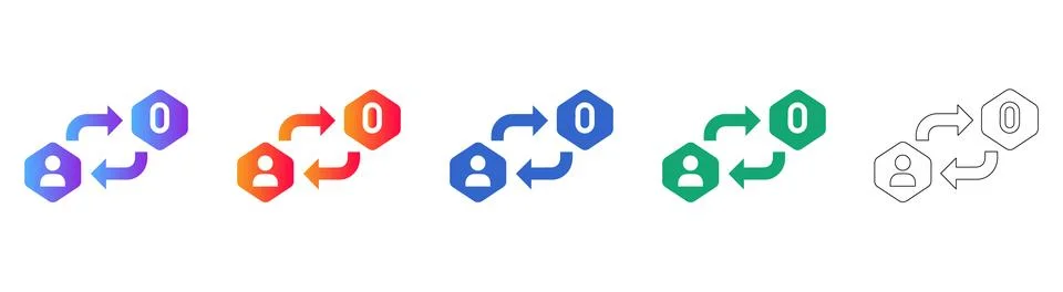User Account Migration and Data Sync Icons Illustrazione stock