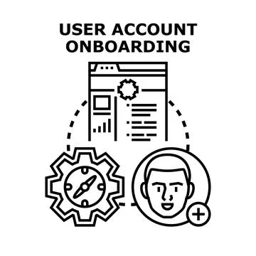 User account onboarding process guiding new customer Stock Illustration