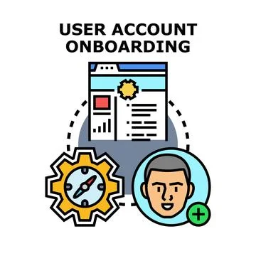 User account onboarding process guiding new customer Stock Illustration