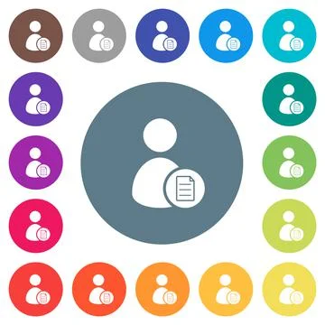 User account properties flat white icons on round color backgrounds Illustrazione stock