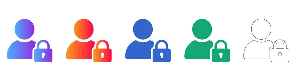 User Account Security Lock Icon Set Illustrazione stock