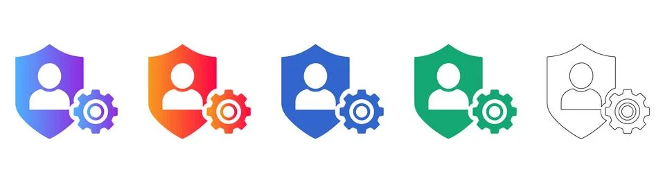 User Account Security Shield and Settings Icon Set 스톡 일러스트