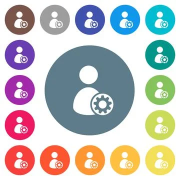 User account settings flat white icons on round color backgrounds Stock Illustration