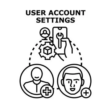User account settings management configuring personal profile data Stock Illustration