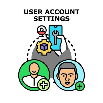User account settings management configuring personal profile data Stock Illustration