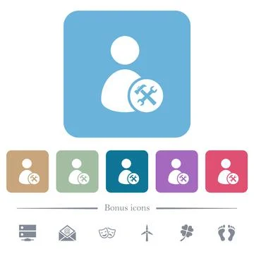 User account tools flat icons on color rounded square backgrounds Stock Illustration
