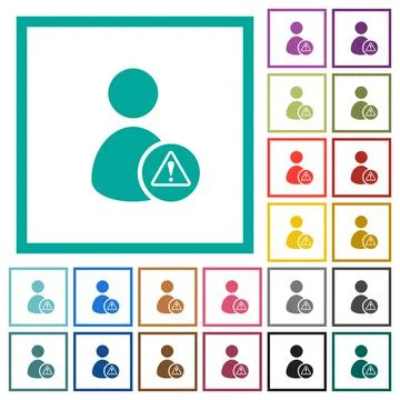User account warning flat color icons with quadrant frames Stockillustratie