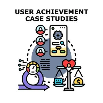 User achievement case studies analyzing development process Stock Illustration