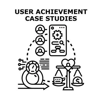 User achievement case studies analyzing development process 库存插图