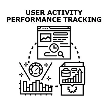 User activity performance tracking and data analysis concept Stock Illustration