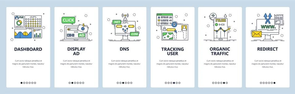 User activity tracking mobile app onboarding screens, vector website banner Stock Illustration